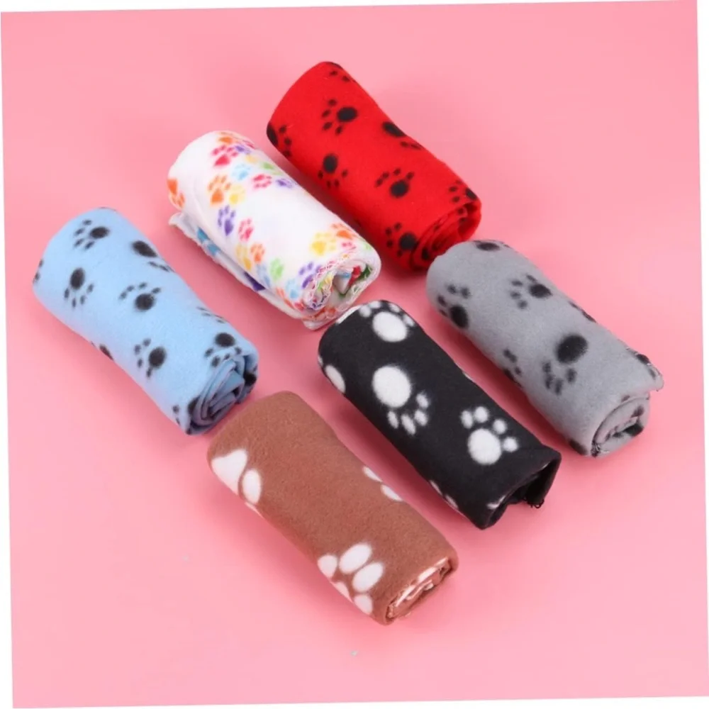 New 6 pack double sided Colorful Paw Print Fleece pet Blankets for bed carriers